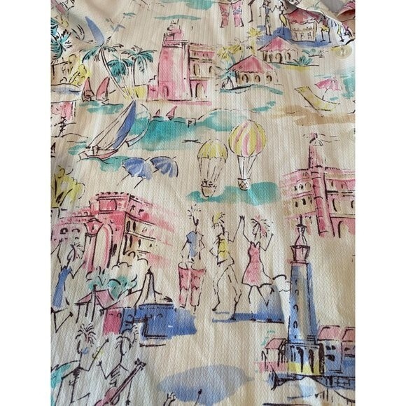 Pastel print button down shirt size 14 Retro Beach Eighties vacation fun comfy - Picture 6 of 7